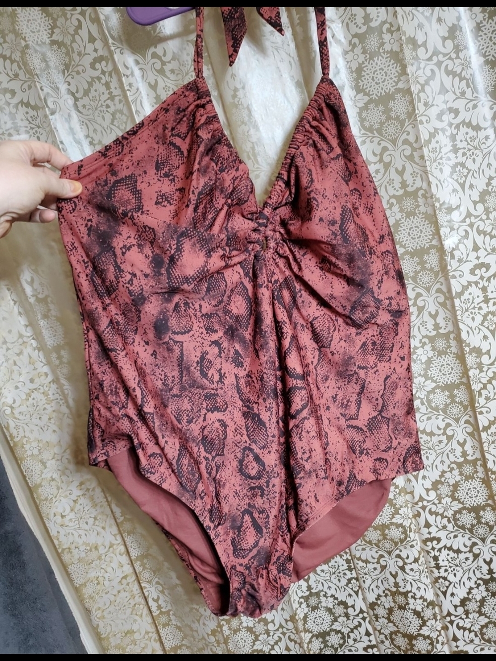 Kona Sol Mauve Snake-Print Halter One-Piece